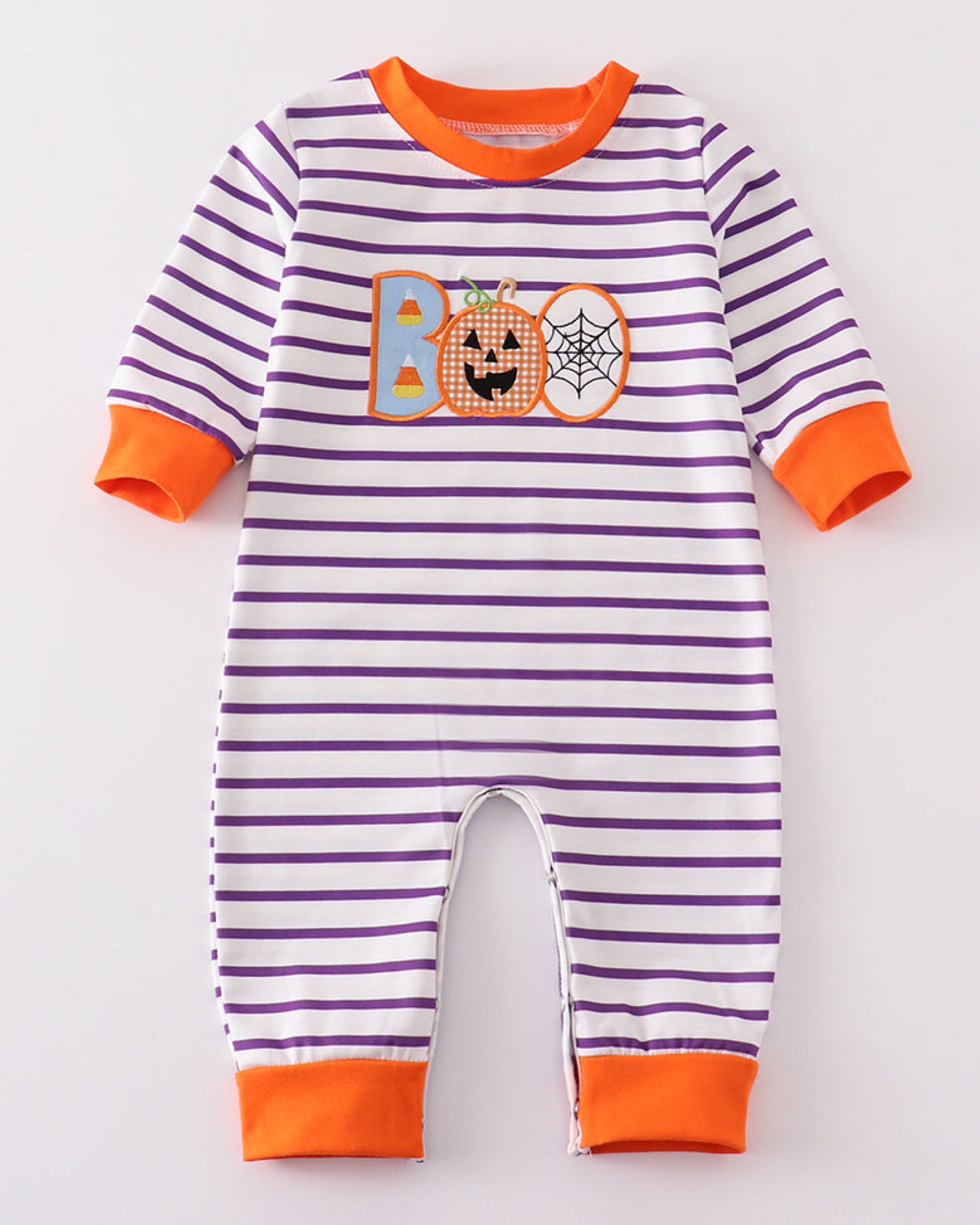 BOO Applique Purple Stripe Romper