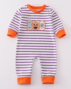 BOO Applique Purple Stripe Romper