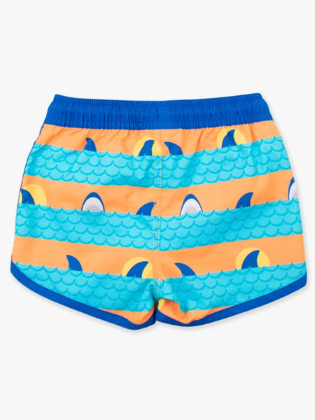 Neon Blue Shark & Stripes Swim Trunk