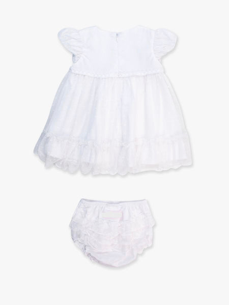 White Dotted Tulle Dress with Bloomer