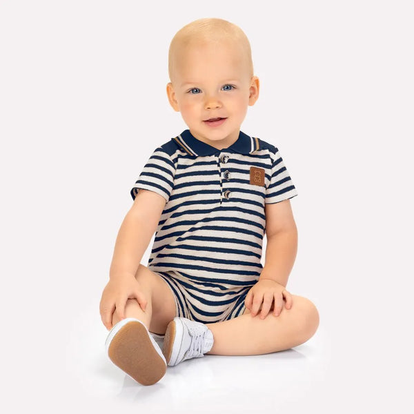 Navy Striped Polo Romper