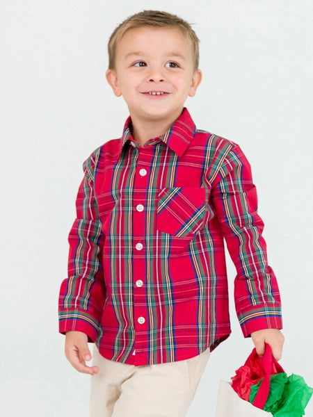 Holiday Plaid Long Sleeve Button-Down Shirt