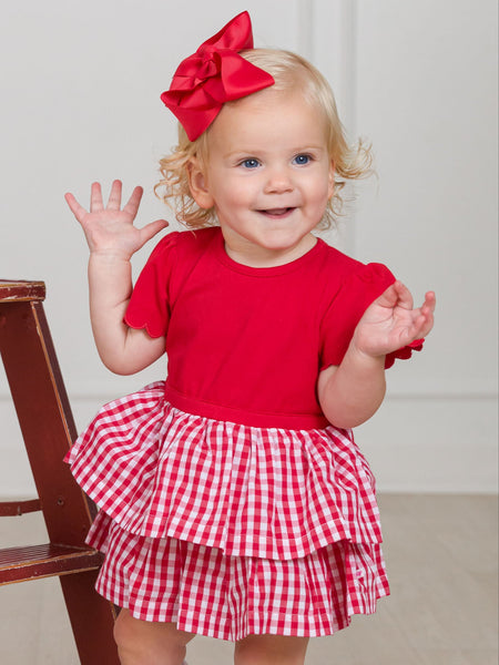 Red Gingham Skirted Romper: 2T