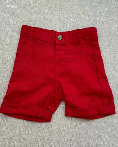 Red Linen Bermuda