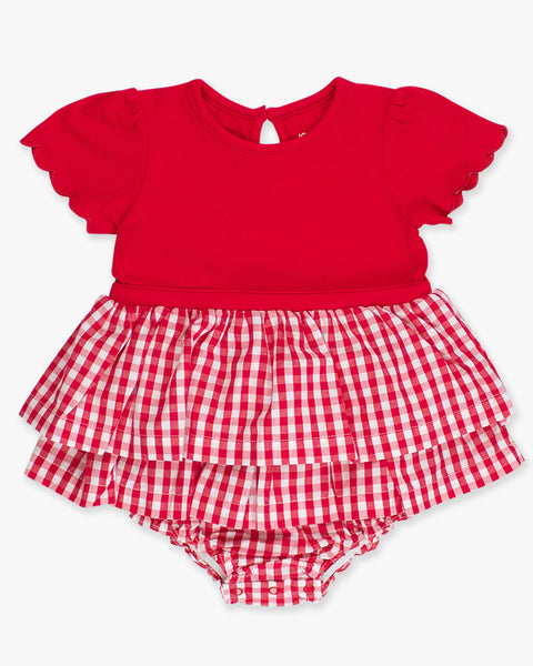 Red Gingham Skirted Romper: 2T