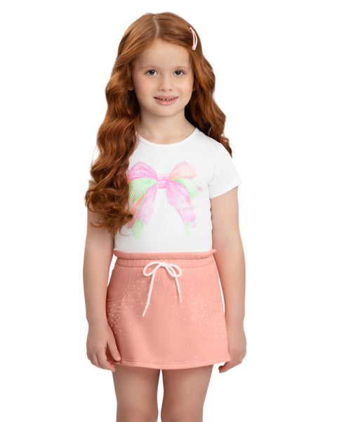 Rhinestones Bow Pink Coral Skort Set