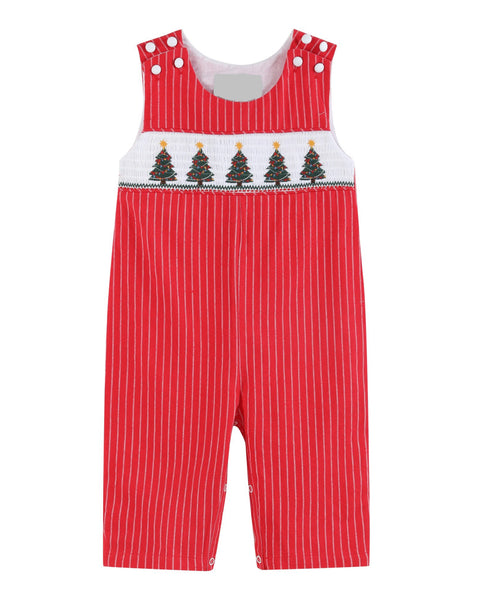 Christmas Tree Stripe Smocked Overalls