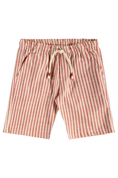 Red Yarn Dyed Woven Polo Set: 12Y