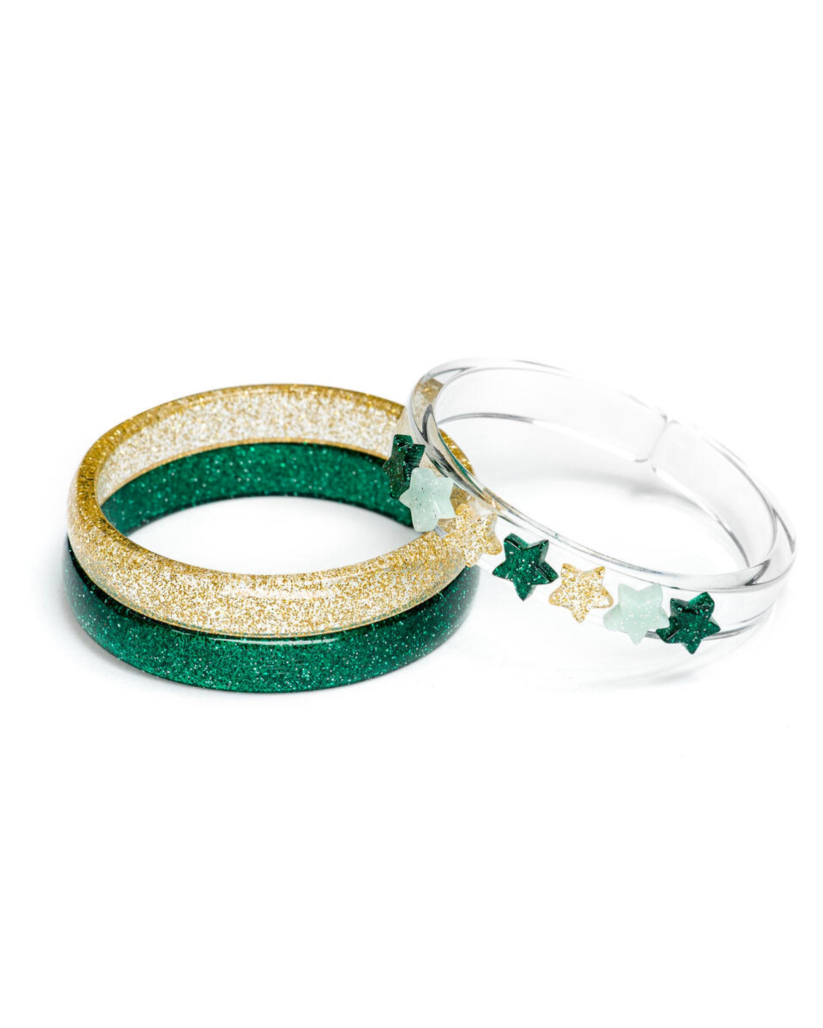 Stars Glitter Bangles Set (Green, Clear & Gold)