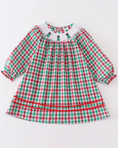 Christmas Tree Plaid Smocked Dress