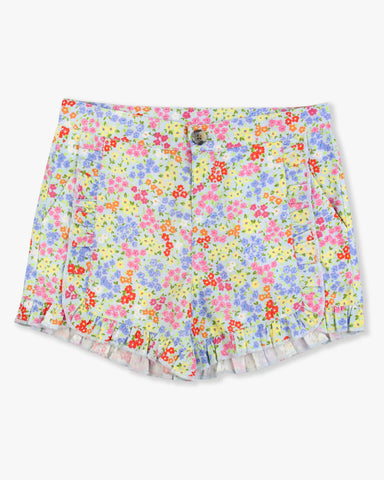 Floral Ruffle Trim Woven Shorts