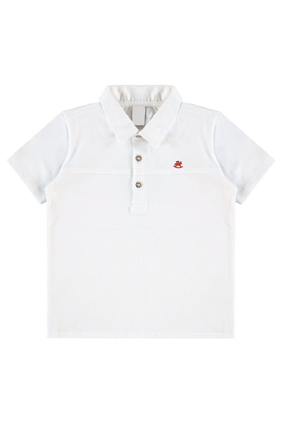 Red Yarn Dyed Woven Polo Set: 12Y