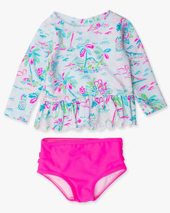 Tropical Resort Scalloped Rash Guard Bikini