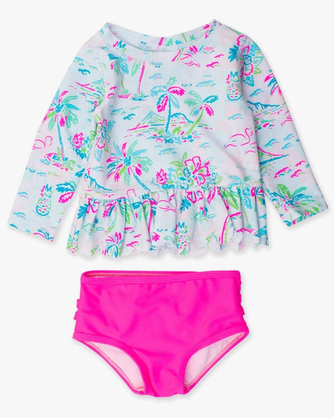 Tropical Resort Scalloped Rash Guard Bikini