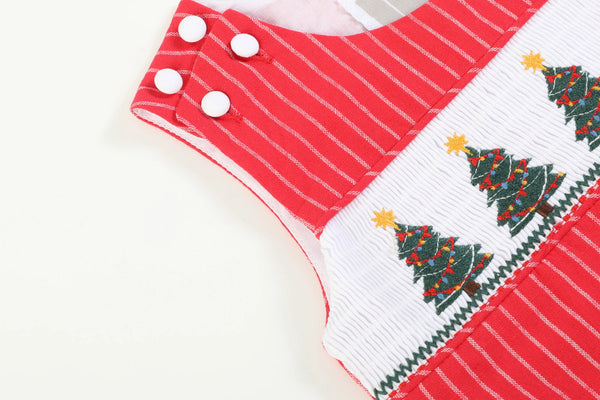 Christmas Tree Stripe Smocked Overalls