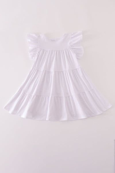 White Trick or Treat Sequin Tiered Ruffle Dress: 8Y