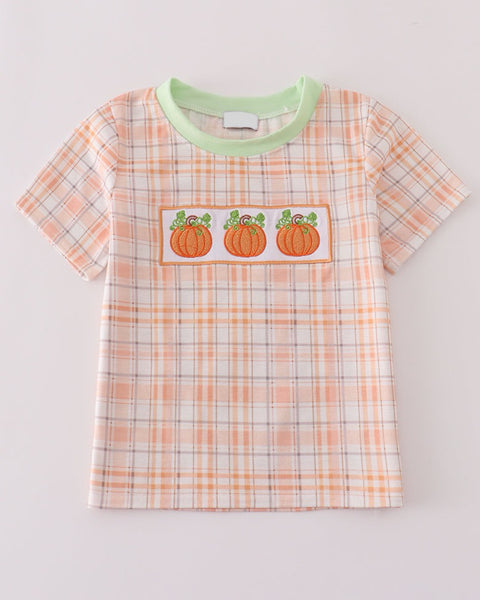 Pumpkin Plaid Embroidery T-Shirt