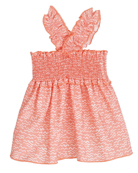 Coral Waves Smocked Dress