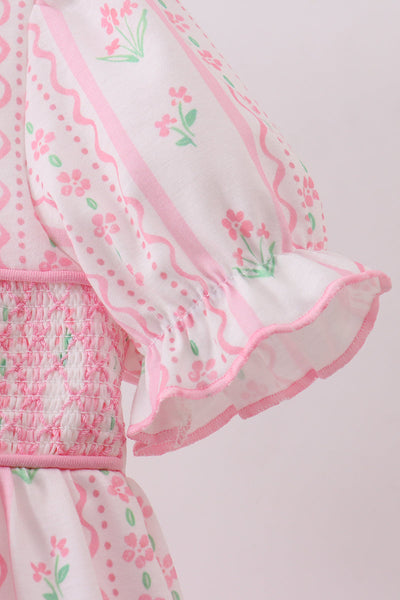 Floral Bow Smocked Dress