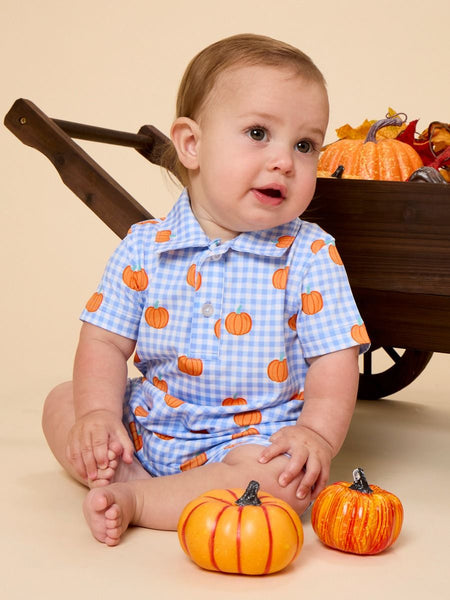 Pumpkin Gingham Polo Romper (PRE-ORDER)