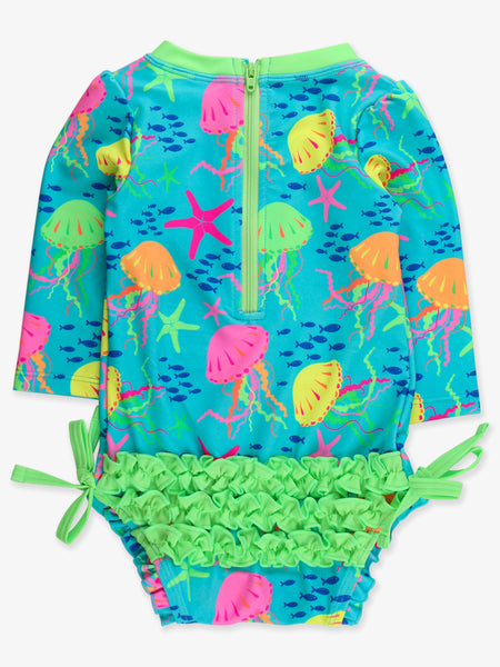 Neon Jellyfish & Starfish Long Sleeve One Piece Rash Guard