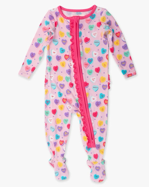 Candy Hearts Zipper Footie Pajamas