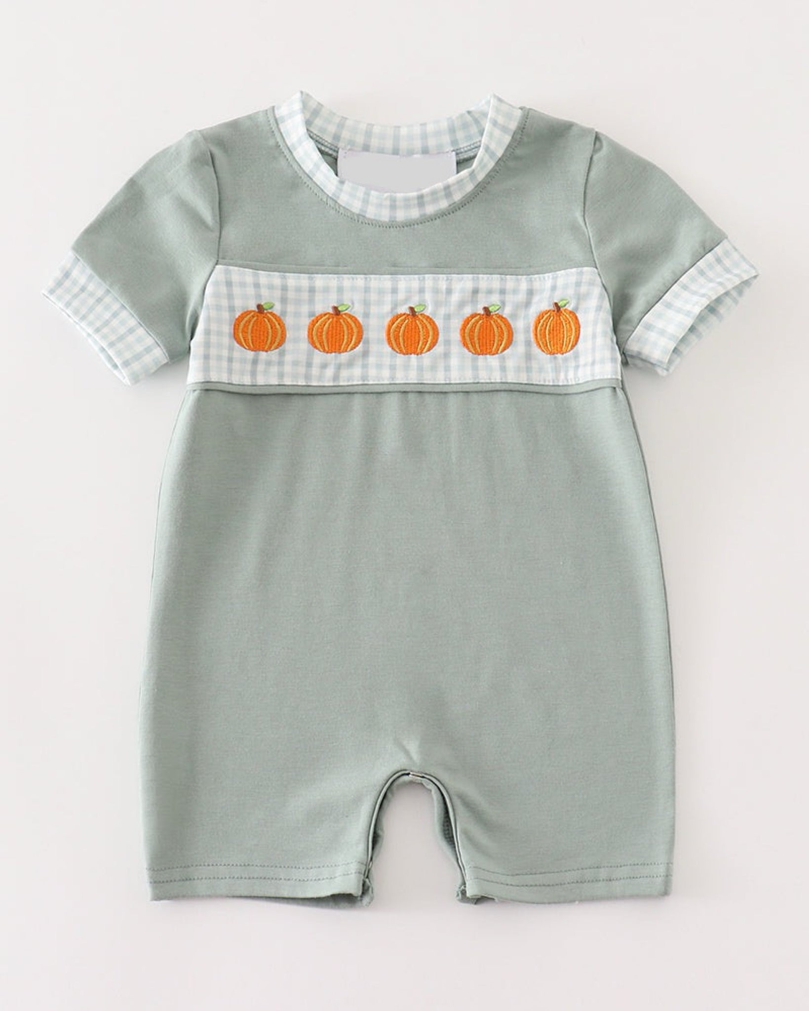 Sage Pumpkin Embroidery Romper