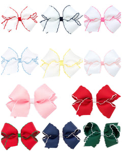 Hair Bow with Contrasting Moonstitch Edges and Wrap (Mini, Small & Medium)