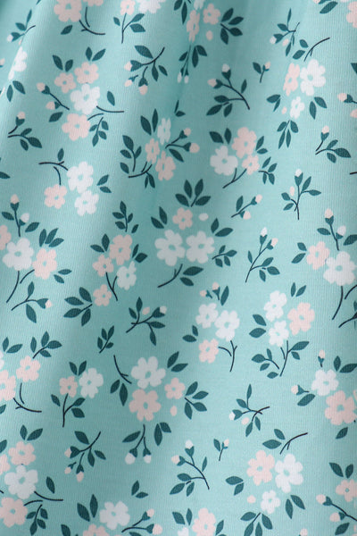 Teal Floral Smocked Ruffle Dress