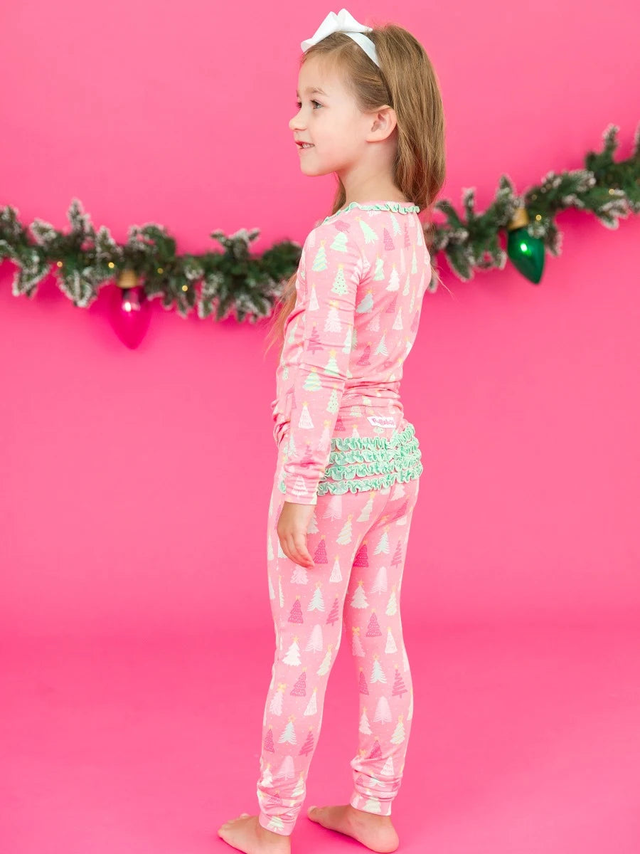 Merry Pines Pink Ruffle Pajama Set