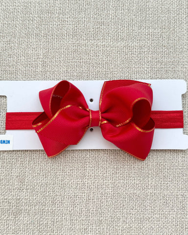 Red Small Metallic Edge Grosgrain Headband Bow