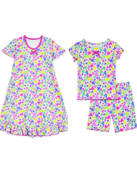 Colorful Hearts Pajamas (Nightie or Short Pj - Choose your favorite)