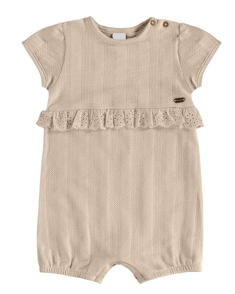 Beige Jacquard Baby Girl Romper