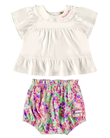 Off White Floral Top & Bloomer Set