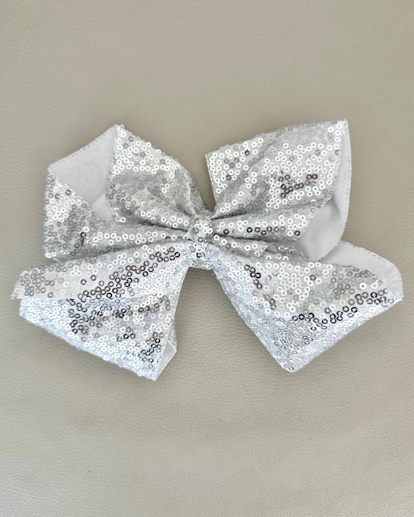 HUGE Silver Sequins Hair Clip Bow