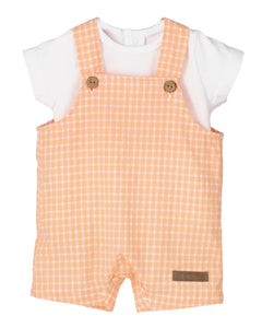 Peach Gingham Overall Set