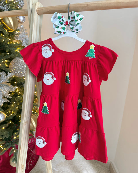 Merry Christmas Sequin Tiered Ruffle Dress
