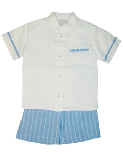 White & Light Blue Stripe Set