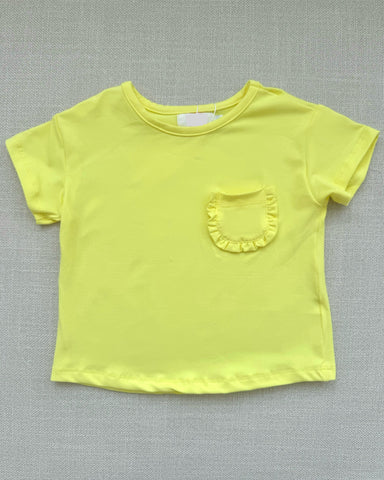 Yellow Ruffle Pocket Tee: 7/8 (two left)