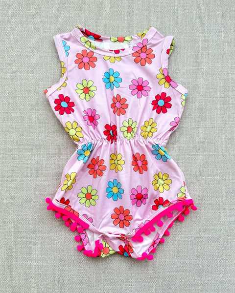 Colorful Daisies Pom Pom Romper