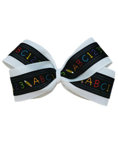 ABC / 1-2-3 White & Navy Hair Bow