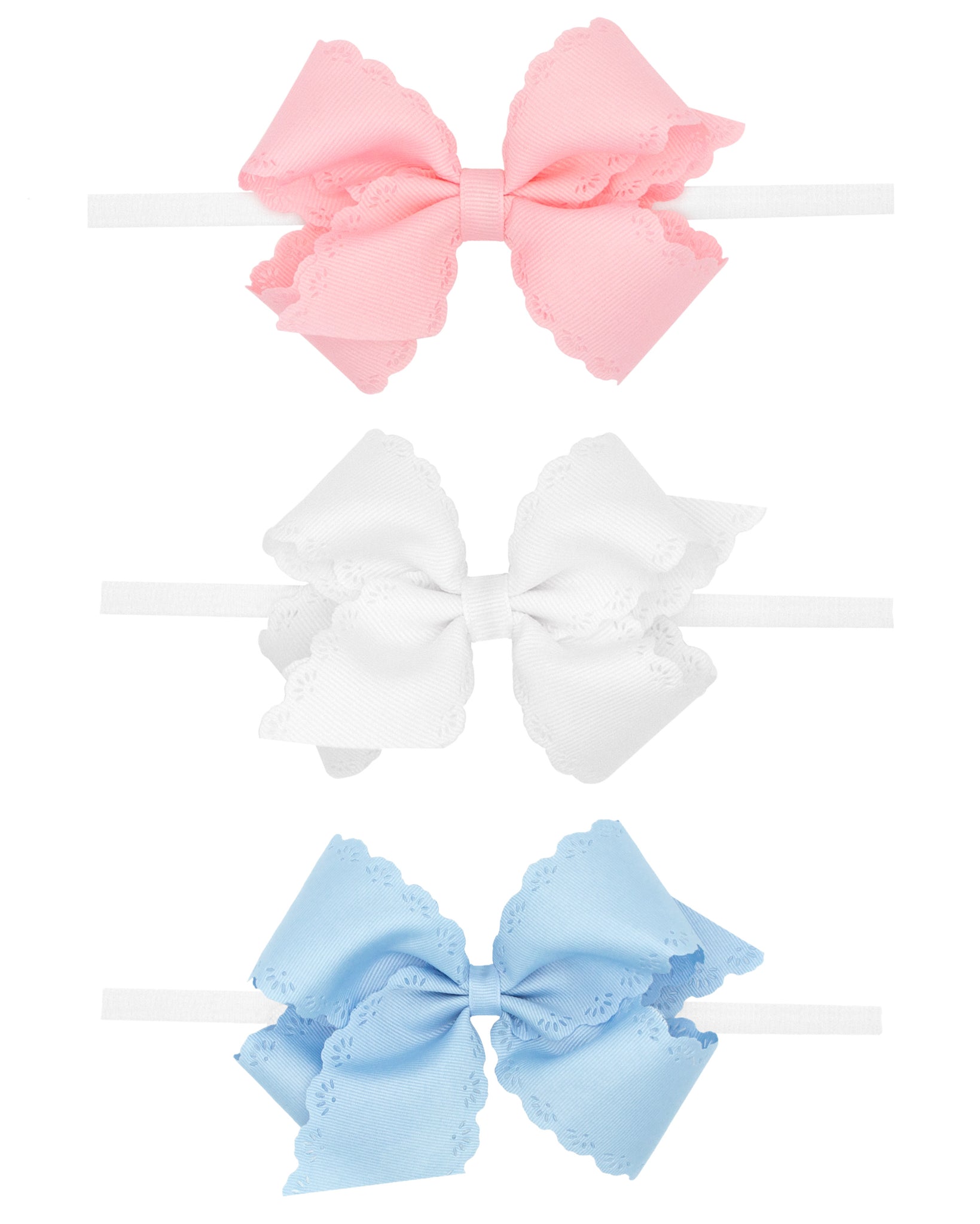 Small Grosgrain Bow with Eyelet Flower-Embossed Edges Headband