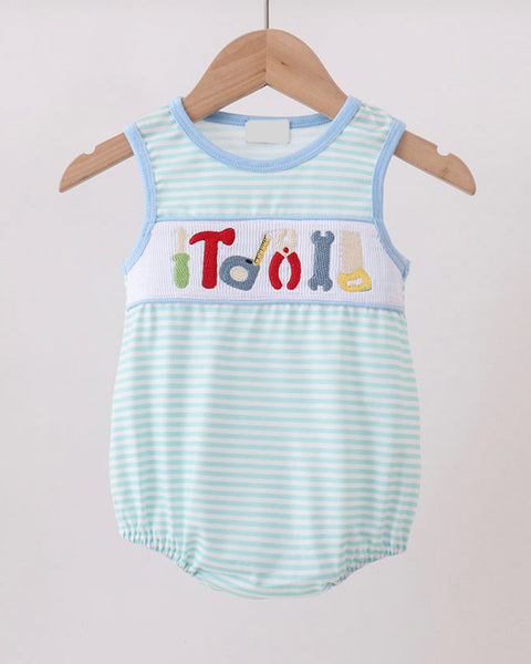 Tool Embroidery Stripe Bubble Romper
