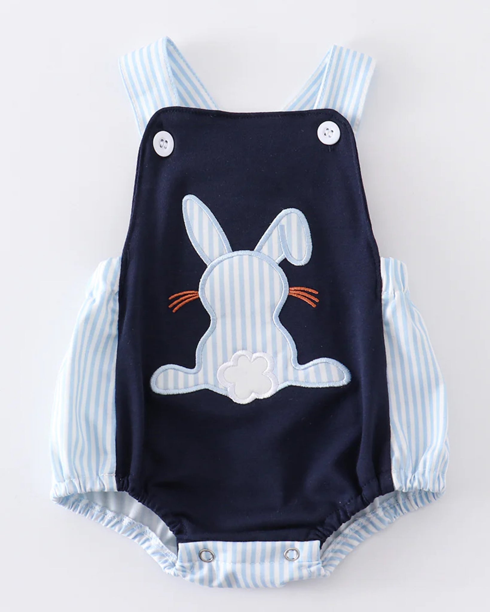 Navy Rabbit Applique Bubble Romper: 12m