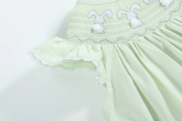 Pale Green Bunny Smocked Dress