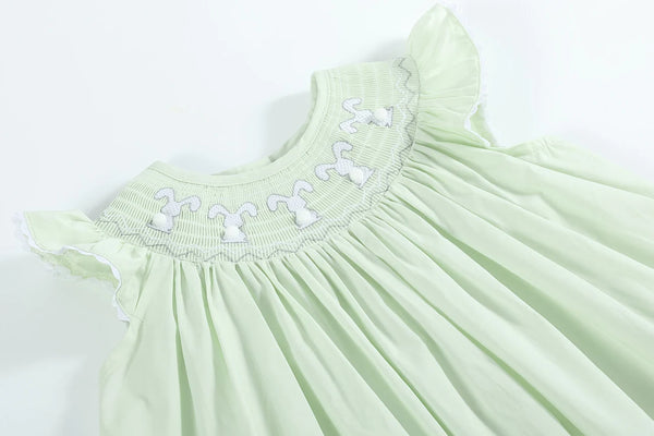 Pale Green Bunny Smocked Dress