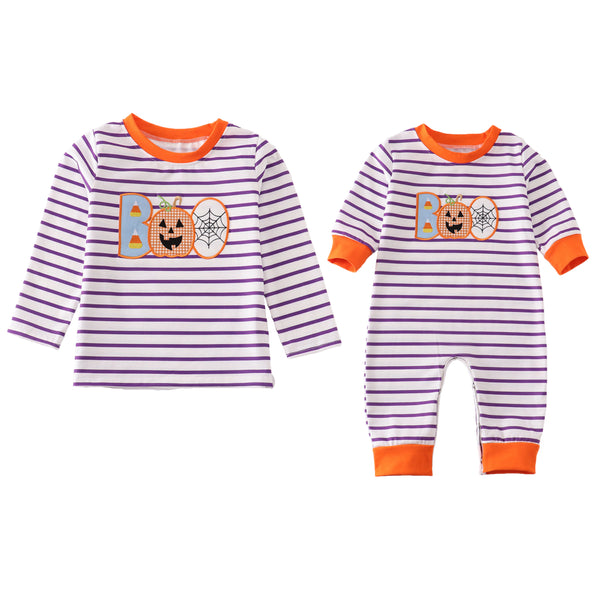 BOO Applique Purple Stripe Top