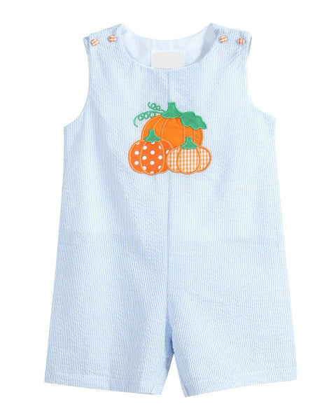 Blue Seersucker Pumpkin Shortalls