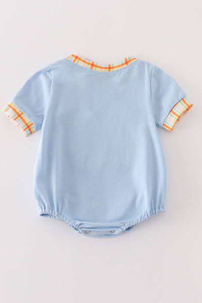 Pumpkin Patch Applique Blue Bubble Romper