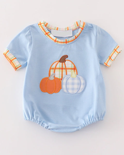 Pumpkin Patch Applique Blue Bubble Romper